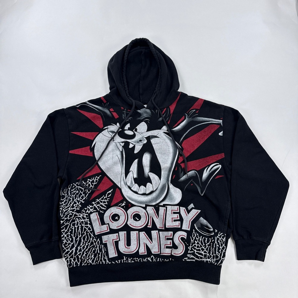 Looney Tunes Taz Hoodie Mens Medium Black Freeze Tasmanian Devil Sweatshirt Read